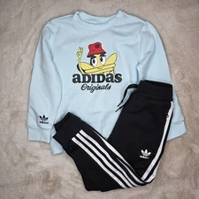 Adidas Hoodie & Jogger 2 Pc Outfit Set Light  Blue/Black Size 5 (XS) Boys NWT