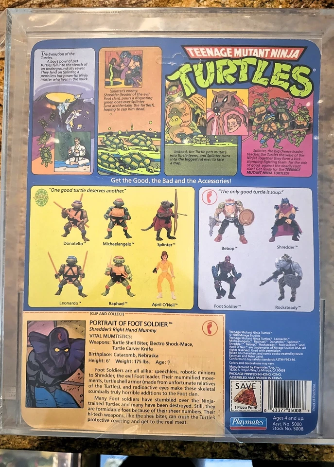 Teenage Mutant Ninja Turtles 1988 TMNT Foot Soldier 10 espalda AFA 75+ sin perforar 85 Foto 2 de 3