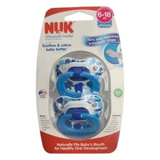 Nuk Baby Orthodontic Pacifier Silicone 6-18M NEW Blue Elephant / Dots Print
