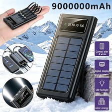 9000000mAh Solar Power Bank Portable Charger Battery Pack Built-In 4 Cables