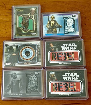 6 Star Wars Topps Patch Cards - Boba Fett, Skywalker, Ewok, Rebel. C3P0 /99