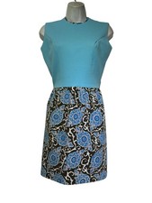 Vintage Jackelin Mexico Blue Black Paisley Print Shift Dress Mod Retro Size S
