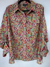 Elementz Plus Size Button Up Floral Blouse Size 1X