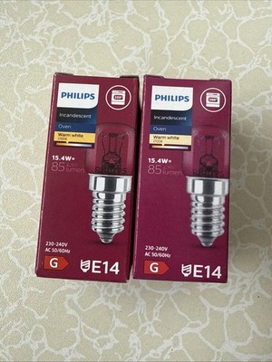 2x PHILIPS Backofenlampe 15,4W T22 E14 klar Herd Birne Leuchte 230V CRI100 Ø22mm