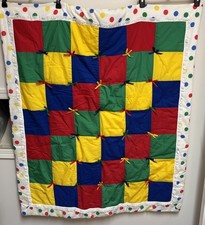 Vtg Homemade Reversable Primary Colors Baby Blanket Crib Comforter 40x48  