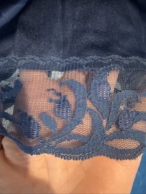 VTG Ashley Taylor Half Slip Lingerie NAVY HOT Nylon Tricot cami set sz M slit