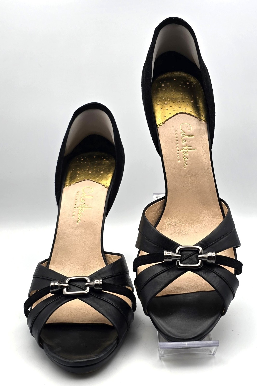 Cole Haan Open Toe D'Orsay Black Leather & Suede Open Toe Pump Size 10