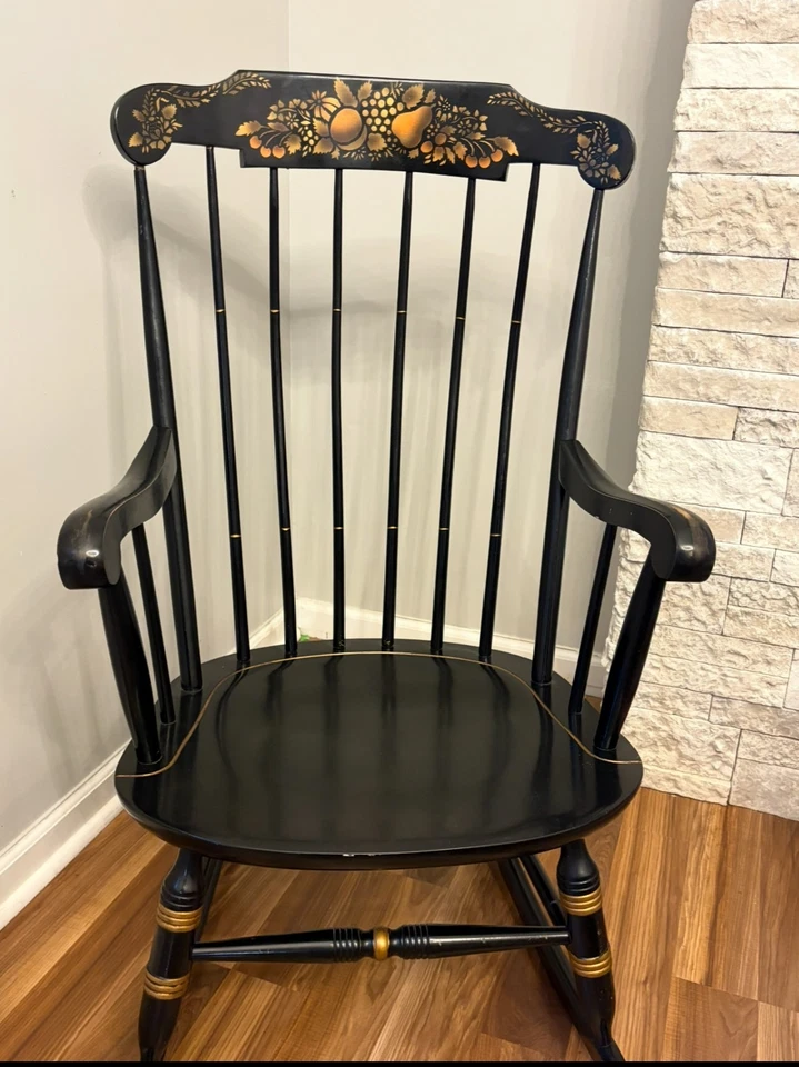 Vintage Nichols & Stone Wooden Rocking Chair with Hand-Painted Floral Design - Image 2 of 3