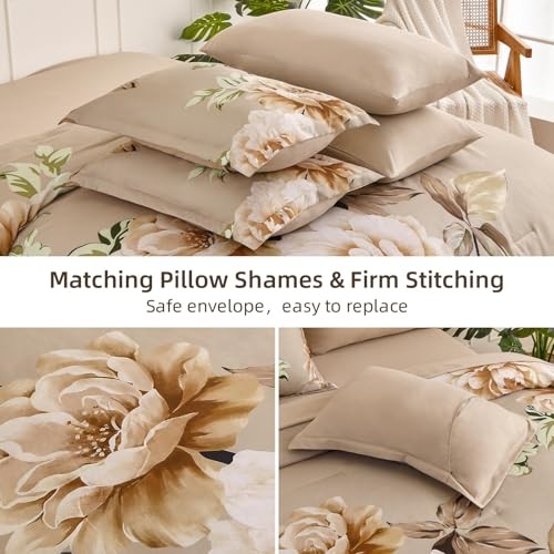 Floral Comforter Set Size 7 Pieces Bed in a Bag Floral Bedding Queen Khaki - Bild 6 von 7
