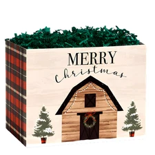 Christmas Gift Basket Box Empty Sturdy Cardboard Pack of 4 Plaid Farmhouse