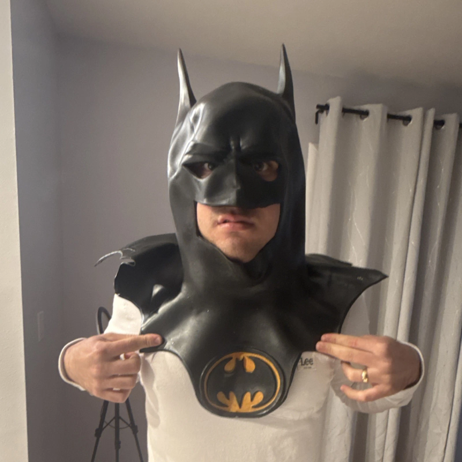 Batman Latex Full Mask Adjustable Black Yellow Costume Helmet Adult Unisex