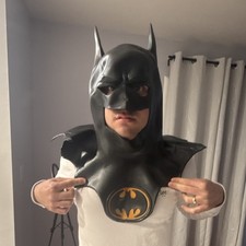 Batman Látex Máscara Completa Ajustable Negro Amarillo Disfraz Casco Adulto Unisex