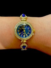 Image of Ladies Round Blue Diamante Toggle Bracelet Wrist Watch, Adjustable, Quartz, UK