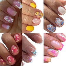 6 Packs 144 Pcs Flower Press on Nails Short Square Fake Nails Spring Nails ...