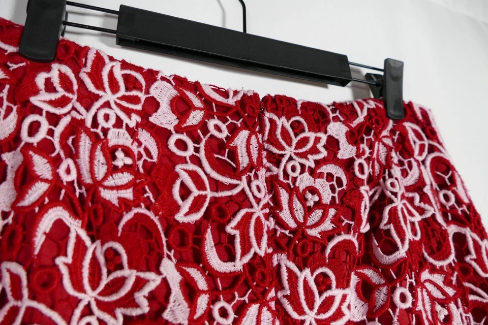 Saia lápis Talbots feminina carreira floral crochê sobreposição tamanho 10 vermelha trabalho preppy - Imagem 4 de 4