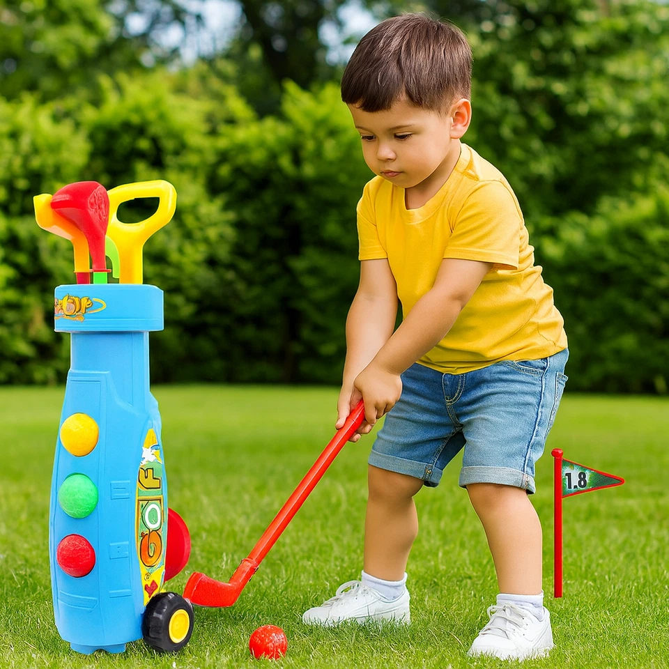 Kinder Golf Spielzeug Set Clubs Bälle Flagge Plastik Caddy Garten Oder Innen Fun - Bild 2 von 4