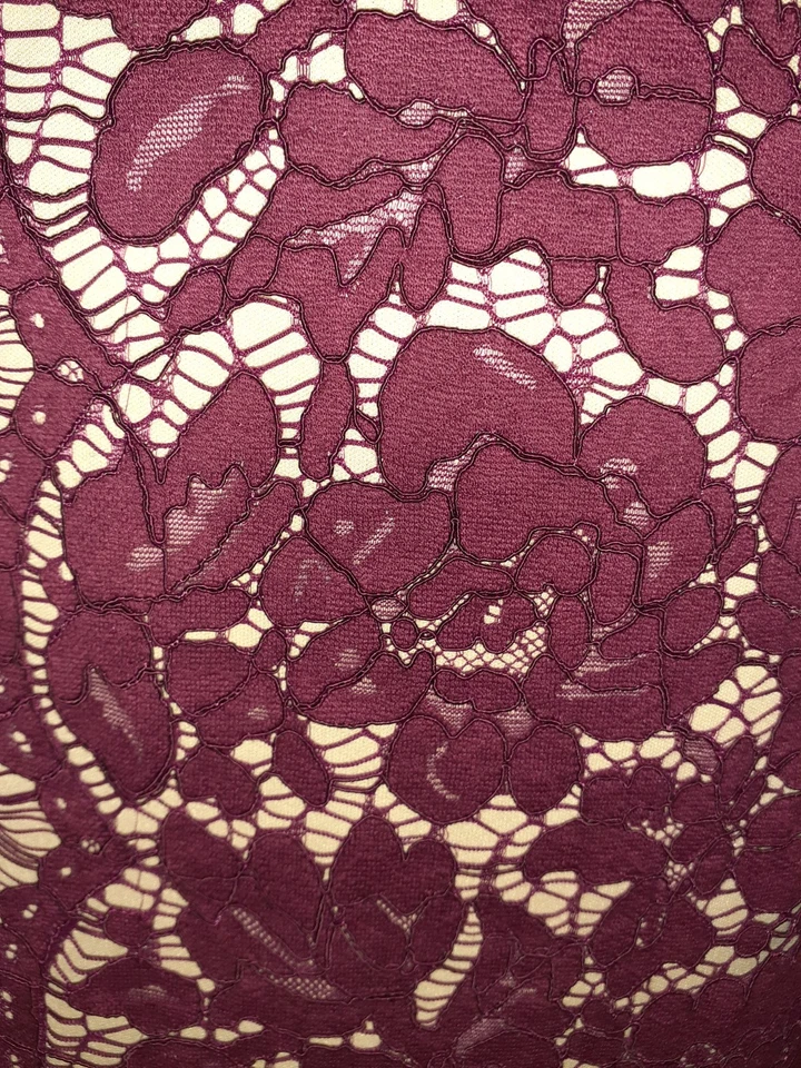 GABBY SKYE Size 14 Sheath Dress Wine Red Floral Lace 3/4 Sleeve Knee Length - Image 3 of 4