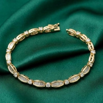 Channel-Set Baguttue Diamond Women's Tennis Link Bracelet 14K Yellow Gold Over7''