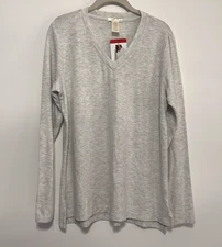 Matty M Women's Heather Pearl Gray V-Neck Tunic Soft Sweater Top Size Medium NWT
