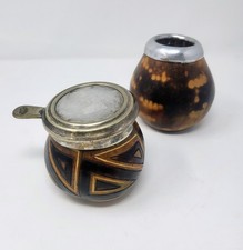 TAZA DE CALABAZA YERBA MATE DE COLECCIÓN Calabash Porongo borde y tapa de metal decoración rusti