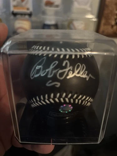 Bob Feller Autographed Baseball Black