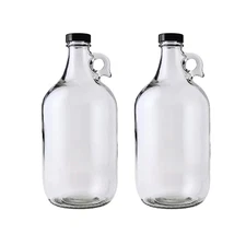 - 0.5 Gallon Glass Jugs | 2 Pack with Polyseal Caps | Clear Half Gallon Glass Ju