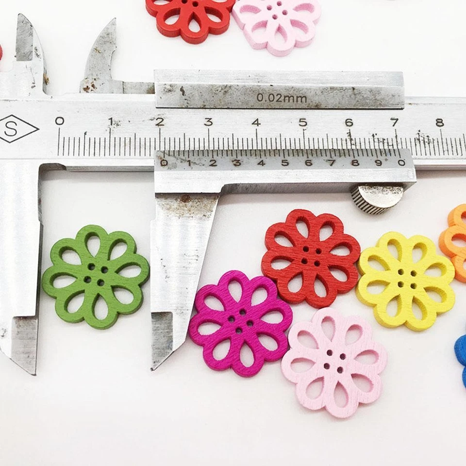 100pcs Mixed Color 4 Holes Wooden Flower Buttons for DIY Sewing - Image 4 of 4