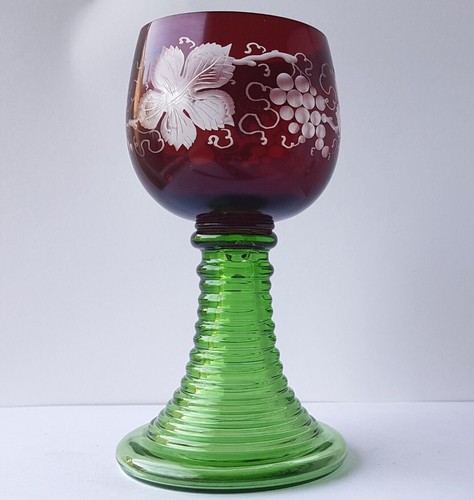 Römer/ Wein- Glas Trompetenfuß Weintraube Handschliff um 1900 N677 - Picture 14 of 14