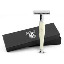 Haryali Double Edge Safety Razor for Men and Women, Ergonomic Metal Handle Ivory
