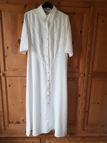 NIKKI VALENTINE - White Irish Linen Long Summer Shirt Dress - Size UK 12