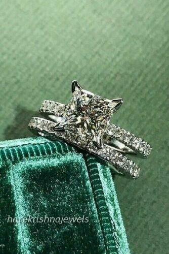 Verlobungsring Set 2,77 kt Princess-Schliff Diamant Lab Created 14 K Weißgold - Bild 2 von 7
