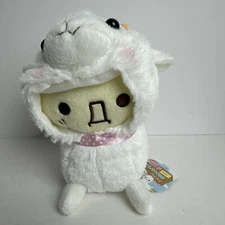 Kaomoji Alpaca Hood Amuse Plush 6" Stuffed Toy Doll Japan White With Pink Bow