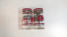  2 Coca-Cola Whataburger Poinsettia drinking Glasses Tiffany style (Set Of 2)