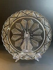 Vintage Federal Glass Snowflake Star Chevron Cake Plate Scalloped Edge