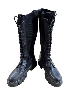 Call It Springs Platform Knee High Boots Black Size 8.5 M Lace Up