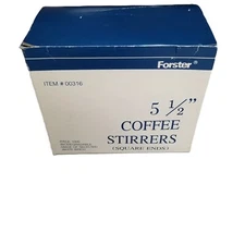 Forster Coffee Stirrers 1000 Count 5.5 Inch White Birch Wood Square Ends