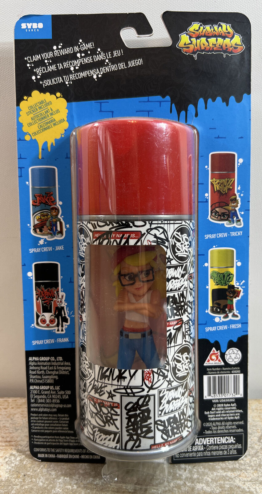 SUBWAY SURFERS SPRAY CREW 4" VINYL FIGURE TRICKY 2020 SPRAY CAN WITH  REWARD COIN