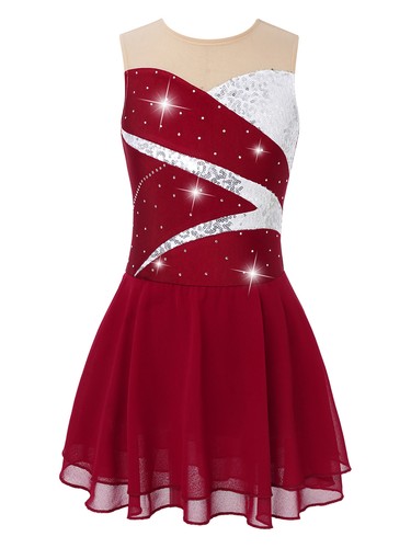 Mädchen Eiskunstlauf Kleid Ärmellos Ballettkleid mit Strass Rollschuh Tanzkleid - Picture 73 of 92