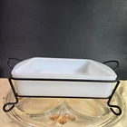 Vintage White Milk Glass Casserole Baking Dish With Stand. Glasbake J-247