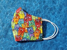 Washable Handmade Fabric Face Mask filter pocket RAINBOW CATS KITTENS