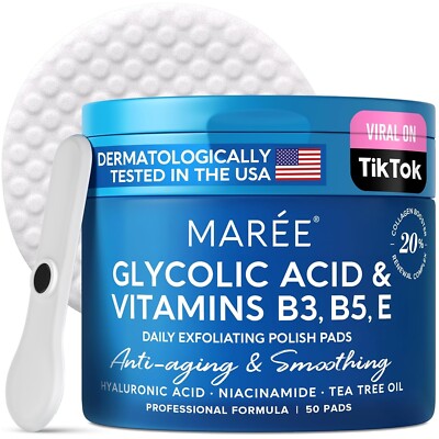 MAREE Facial Polish - Glycolic Acid Peel Pads for Face With Tea Tree Oil