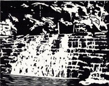 Trailside Waterfall original hand printed woodcut print