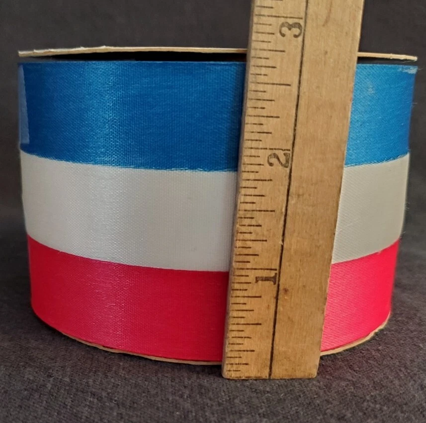 Vintage 50 yard Ribbon Spool Patriotic Red White & Blue 2.75 in wide Acetate NOS - Image 2 of 4