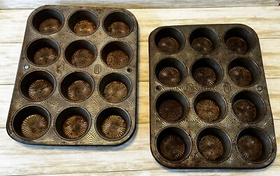 Lot of Vintage EKCO Metal Muffin Tins 12 Cavity Starburst