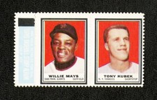 1962 TOPPS BASEBALL STAMP PANEL ~WILLIE MAYS & TONY KUBEK ~ PRISTINE