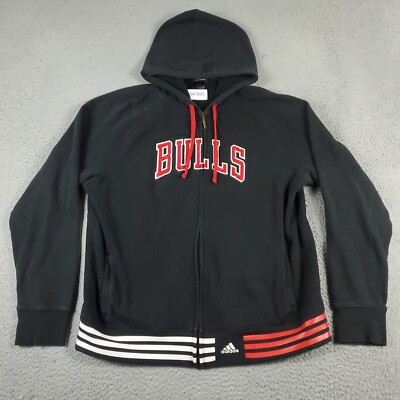 Adidas Chicago Bulls Sweater Mens XL Black NBA Full Zip Hoodie