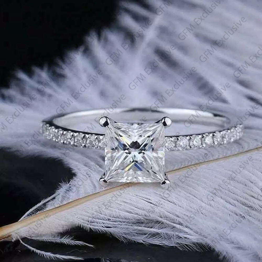 Certified 2.60 Ct Princess Cut Moissanite Engagement Ring In 925