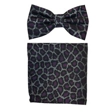 Men's Pre-tied Bow Tie  hankie set polyester purple animal snake print wedding
