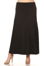 Women Plus Size Ruched Side Long Maxi Skirt Flared Wide Waistband - Made in USA