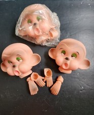 11 Pc. Vtg Vinyl Monkey Doll Parts NOS Dopey Sleepy Creepy 3-Heads Hands Feet